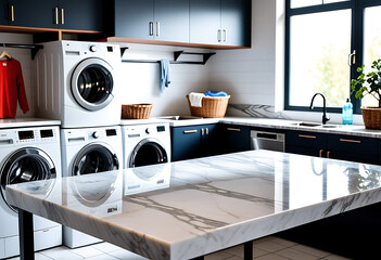 blurry home laundry room empty marble table top high details high definition vibrant