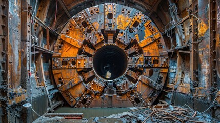A tunnel boring machine in operation, illustrating the construction of underground infrastructure
