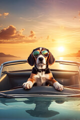 cute beagle puppy driving