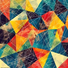 Fototapeta premium A vivid geometric collage made of overlapping triangles in multiple colors, representing the diverse and interconnected nature of digital data systems.