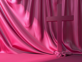 Pink crosses fabric background with space for text. For Christian religious publications