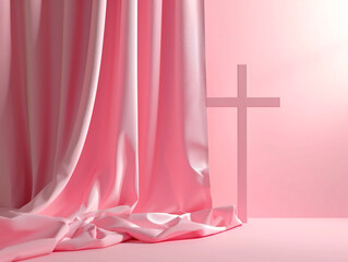 Pink crosses fabric background with space for text. For Christian religious publications