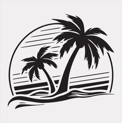 palm tree beach silhouette vector on a white background