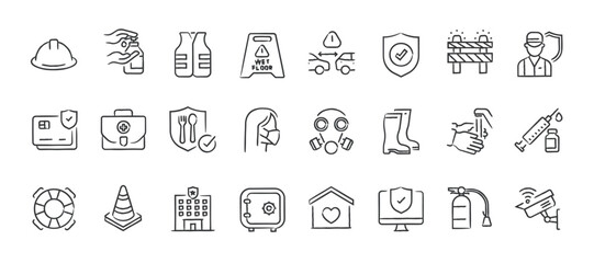 Safety doodle lines icons. For website marketing design, logo, app, template, ui, etc. Vector illustration.