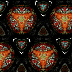 Dark Black Red Orange color marbel Mandala Flower tail ornament banner Textured background. Ornate illustration.