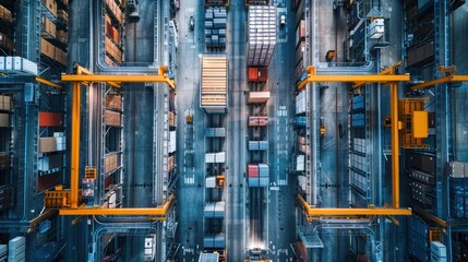 A modern warehouse with automated sorting systems, representing logistics and supply chain efficiency
