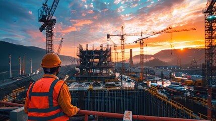 A large construction site with cranes and workers, representing the scale of building projects