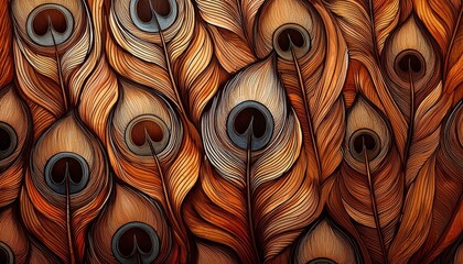 Brązowe tło z pawimi piórami © Monika
