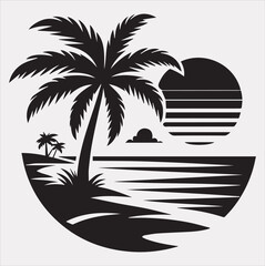 palm tree beach silhouette vector on a white background