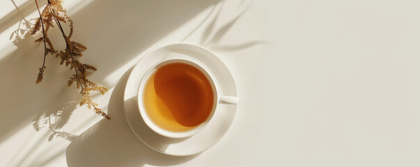 Mockup. Hot tea on a light ivory background, creating an elegant and sophisticated atmosphere for your design.