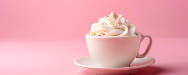 Mockup. Hot white chocolate on a soft magenta background, offering a vibrant and bold backdrop for your creative projects.