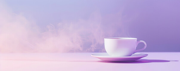 Mockup. Hot coffee on a pastel purple background, offering a soothing and elegant backdrop for your creative projects.