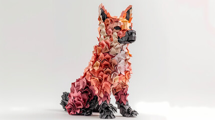 3D origami image of a dog on a white background, very artistic fashion