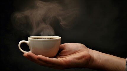 Hand Holding a Coffee Cup: A hand holding a steaming coffee cup, providing a sense of warmth and comfort.

