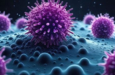 Fototapeta premium Viruses and bacteria abstract background. Cells and viruses under laboratory microscope. Virus background with disease cells.