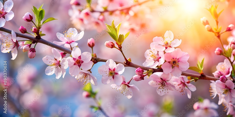 Poster close up of spring flowers bloom on the tree ai-generated content
