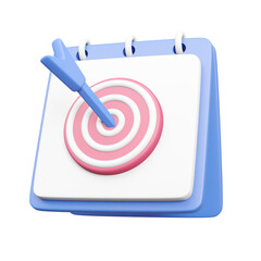 3D rendering with calendar icon and target icon with puffer dart isolated on transparent background. This image symbolizes the importance of setting and setting goals. © Khomkrid