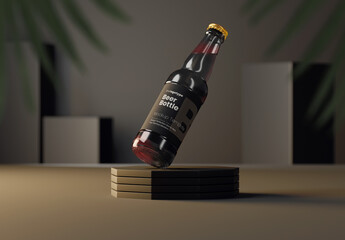 Beer Bottle With Liquid Mockup
