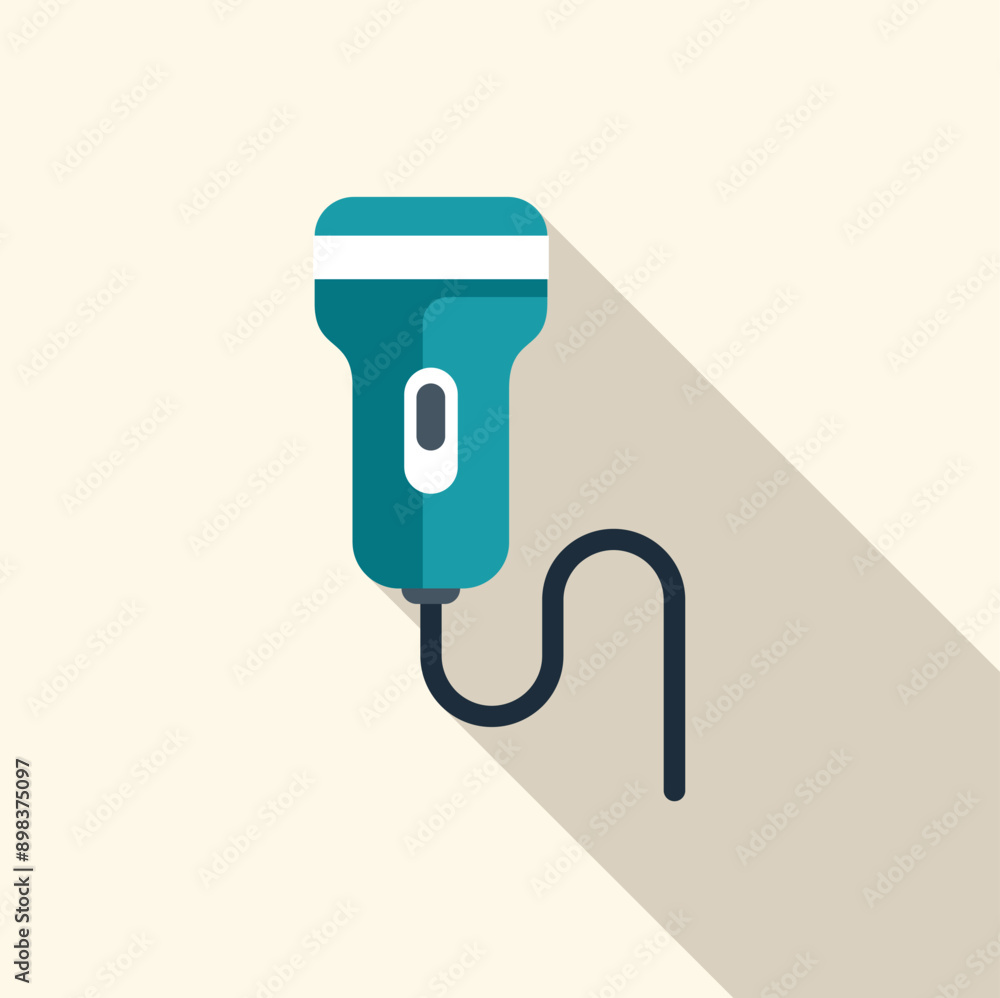 Poster barcode scanner is scanning a bar code with a blue beam