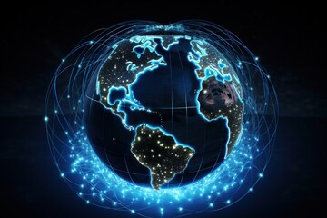 A blue global network globe shaped astronomy planet light.