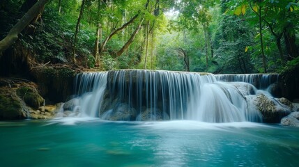 A refreshing waterfall in a tropical forest