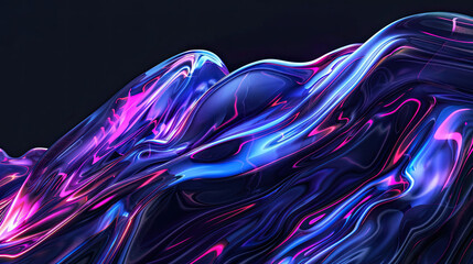 Obraz premium Bold holographic liquid blob shape isolated on black background striking futuristic design vibrant colors digital art modern technology sleek and shiny effect eye-catching visual 
