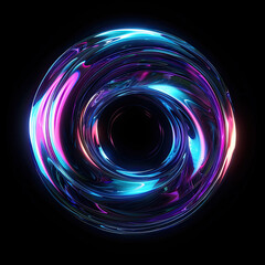 Obraz premium Bold holographic liquid circle shape isolated on black background striking futuristic design vibrant colors digital art modern technology sleek and shiny effect eye-catching visual 