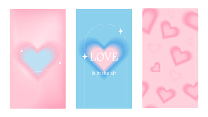 Y2k gradient heart poster. Abstract pink love background template. Cute minimal fashion event card. Romantic day aesthetic vertical concept for shop. Sweet 2000s style dreamy design for promotion