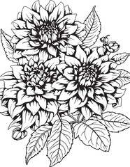 Flowers Coloring Silhouettes black and white vector illustration Free Download