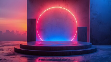 Glowing Circular Neon Light Object