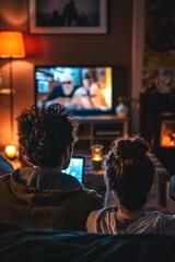 A man and woman are watching television together