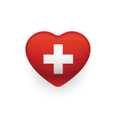 Heart shaped flag of Switzerland. Swiss flag in the shape of heart. Vector Illustration. 