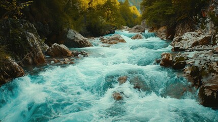 Flowing Mountain River with Rapid Currents