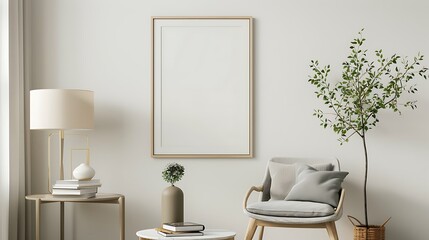 Minimalist Living Room Interior Design with Empty Picture Frame