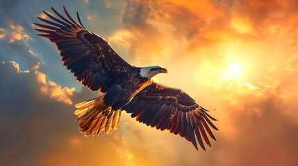 Majestic Eagle Soaring Against Radiant Sunrise - Symbol of Power, Independence, and Vision