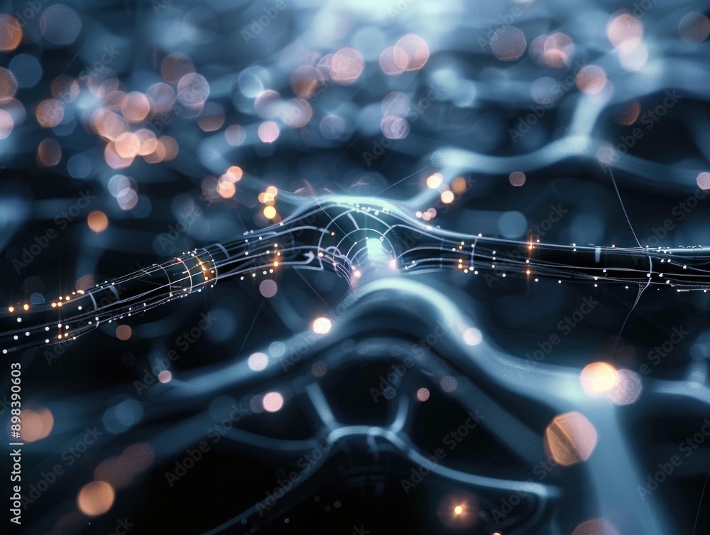Poster brain neurons and digital circuitry overlapping in a futuristic concept