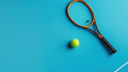 Tennis Racket and Ball on Blue Background