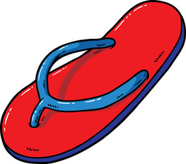 Hand Drawn Vector Cartoon Red Blue One Piece Slipper