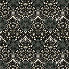 Black White Teal color Mandala Flower ornament banner Textured background. Ornate illustration.