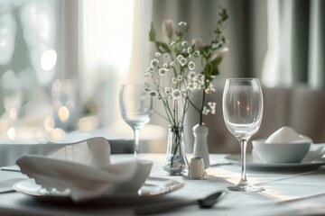 Elegant dining table setting in soft light