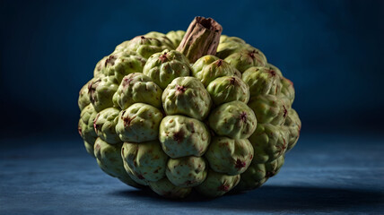 Fototapeta premium custard Apple isolated on blue background, Custard Apple, , Sugar Apple, Exotic Tropical Thai annona or Cherimoya fruit, Healthy food,, fruits photos