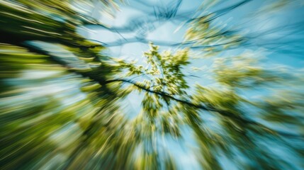 Obraz premium Blurred green tree branch against sky in abstract
