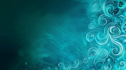 A cyan background with swirl designs in cyan and turquoise tones.