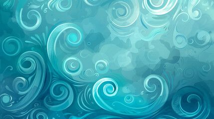 A cyan background with swirl designs in cyan and turquoise tones.