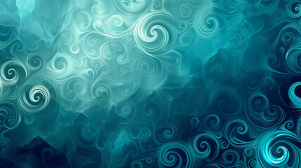 A cyan background with swirl designs in cyan and turquoise tones.