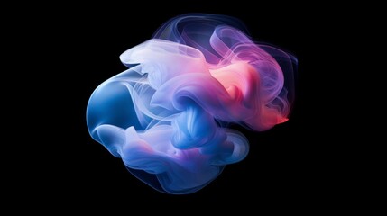 Colorful smoke forming abstract shapes on black background