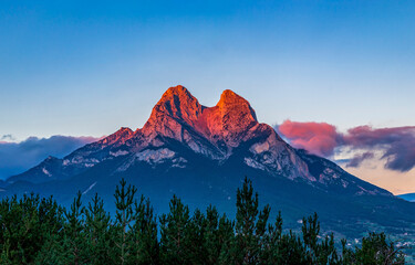 Mountain peak at dawn