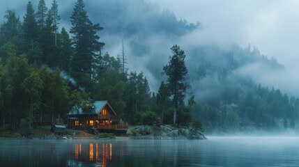 Fototapeta premium Vacation house with scenic lake view