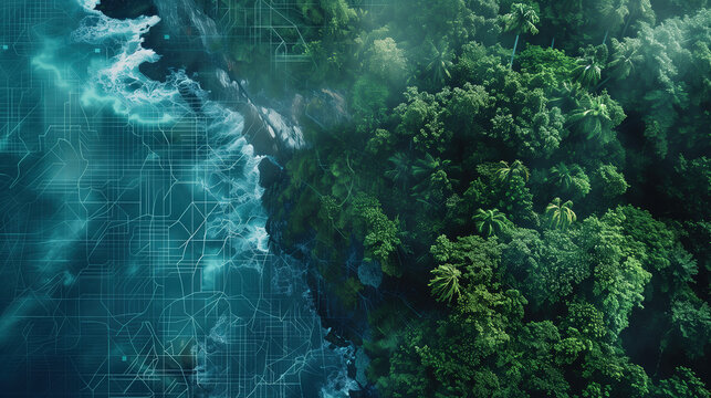Digital Overlay on Lush Coastal Forest