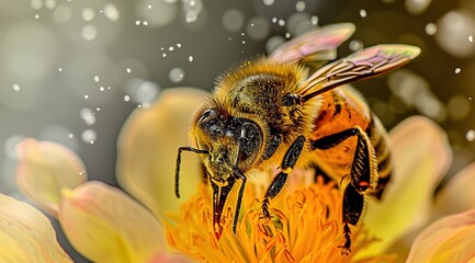 Naklejka premium bee on orange flower
